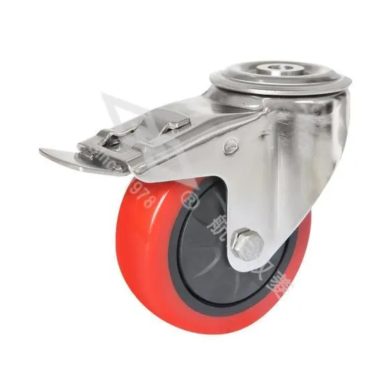 Stainless steel hole top brake polyurethane caster
