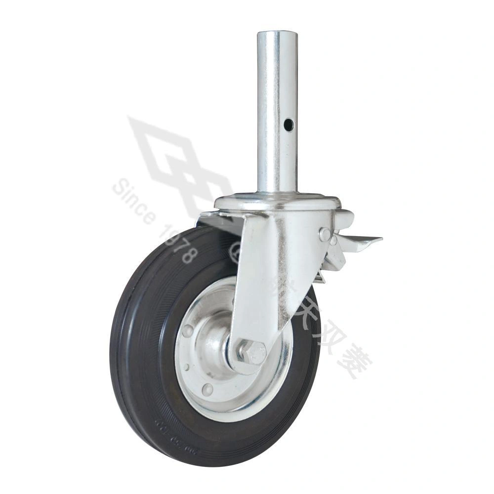 Plug pin brake steel core black rubber scaffold wheel
