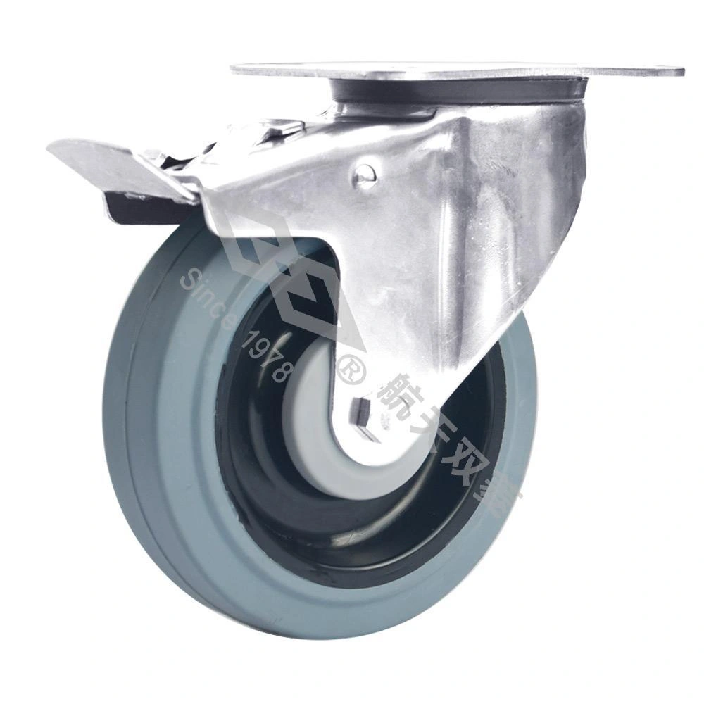 Stainless steel wheel flat movable elastic rubber casters