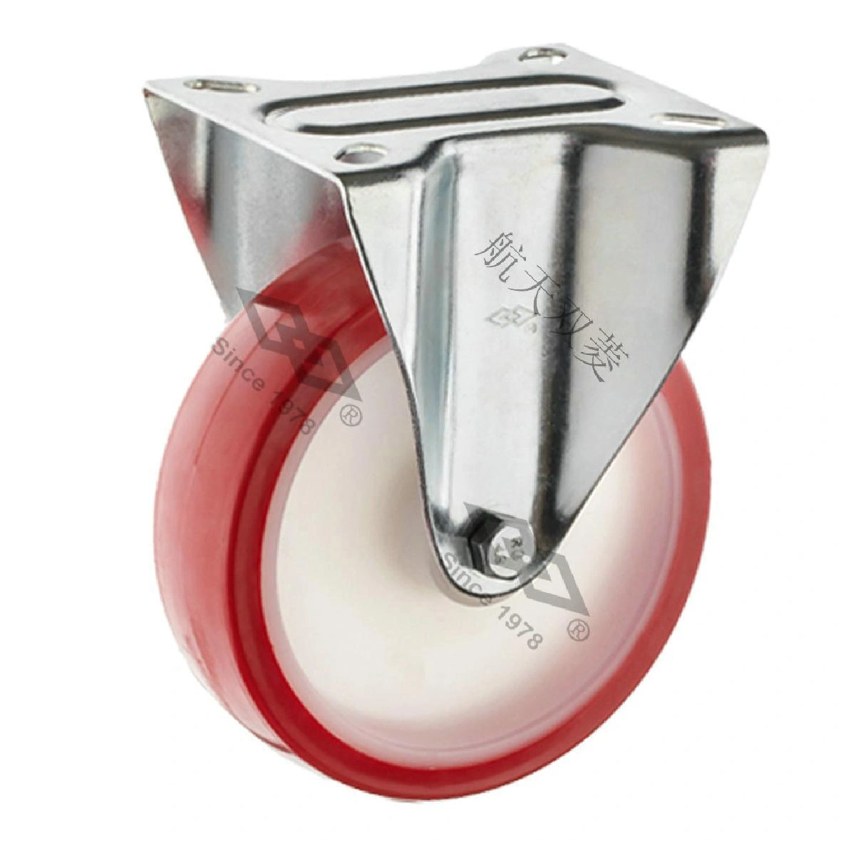European-style industrial flat double brake white plastic core red PU wheel